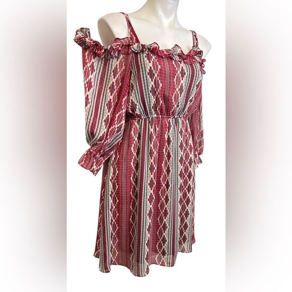 Judith March dress size S/M cold-shoulder boho casual festival red multicolor - Picture 3 of 6